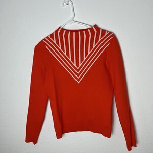 Karen Millen Sweater Womens Medium Red White Knit Pullover Geometric Striped Top